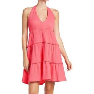 Betsey Johnson Tiered Trapeze Crinkle Knit‎ Halter Mini Dress Size M NWT